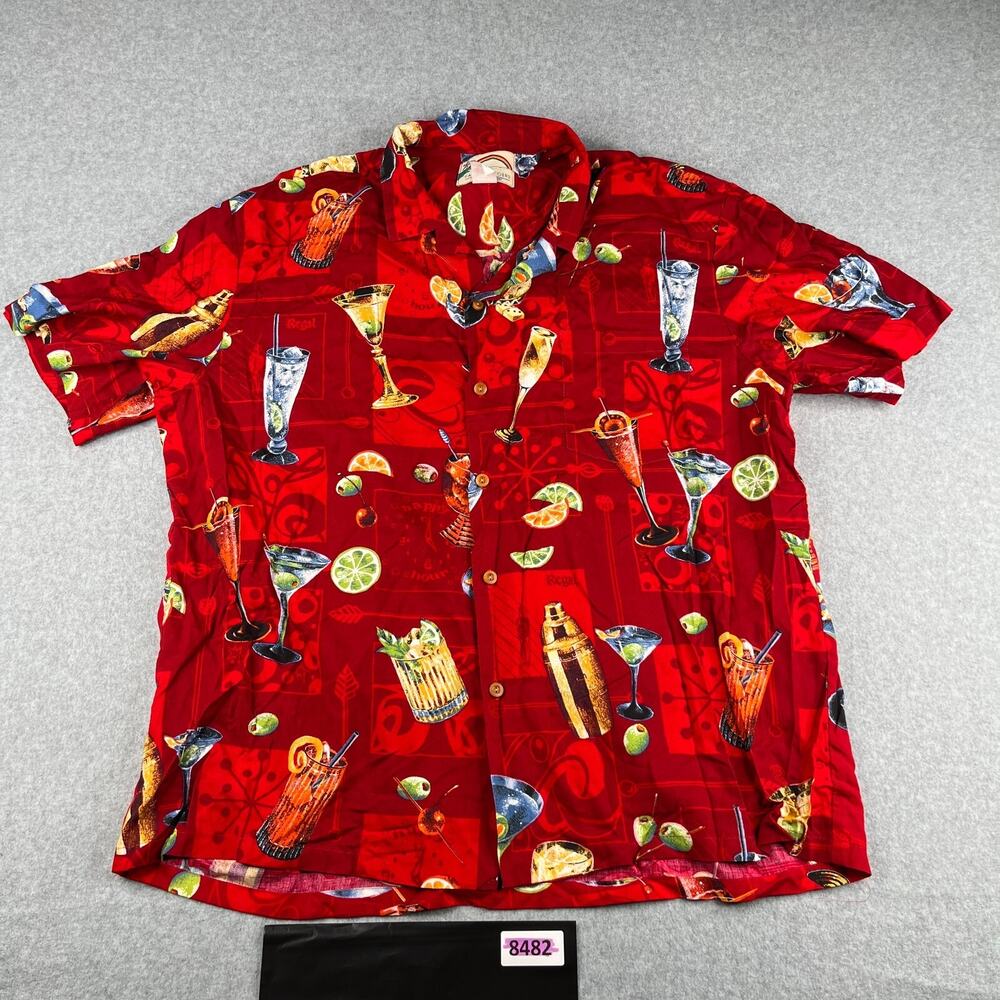 Paradise Found Shirt XL Red Cocktail USA Made Button Up Short Sleeve Mens